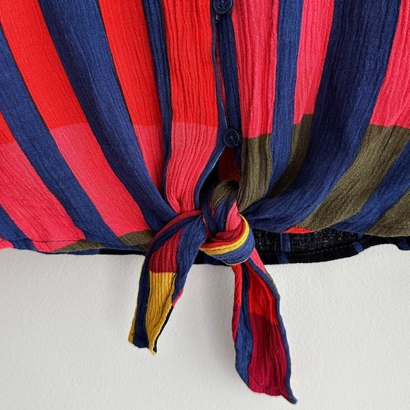 Express Colorblock Tie Waist Blouse, Red/Blue/Yellow/Orange, Size Medium - Picture 7 of 16